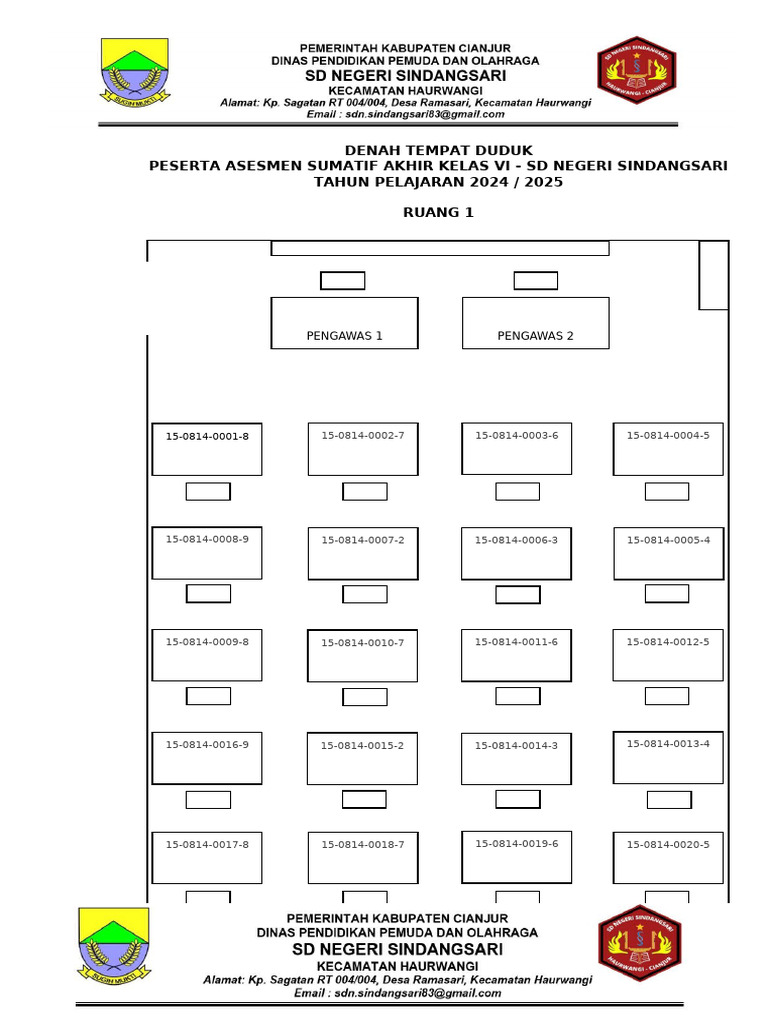 Denah Tempat Duduk Ujian Sekolah 2025 PDF