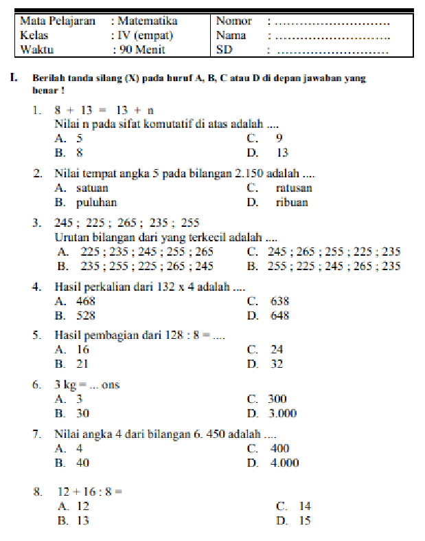15 Contoh Soal Matematika Kelas 3 Semester 1 Kurikulum 2013 yang Sering Keluar Saat Ujian 15 Contoh Soal Matematika Kelas 3 Semester 1 Kurikulum 2013 yang Sering Keluar Saat Ujian