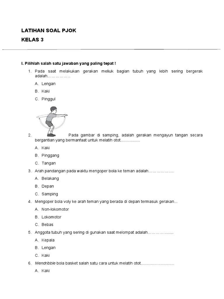 Latihan Soal PJOK Kelas 3 SD Tema 3 Subtema 1 Meningkatkan