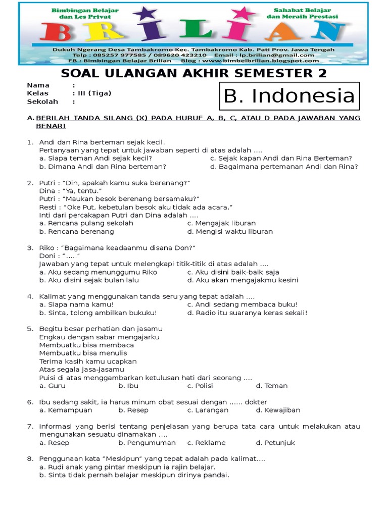 7 Rahasia Belajar Cepat dengan Contoh Soal Bahasa Indonesia Kelas 3 SD Semester 2 Terbaru 7 Rahasia Belajar Cepat dengan Contoh Soal Bahasa Indonesia Kelas 3 SD Semester 2 Terbaru