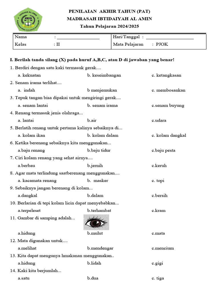 Soal Pat Pjok Kelas 2 25 PDF Soal Pat Pjok Kelas 2 25 PDF