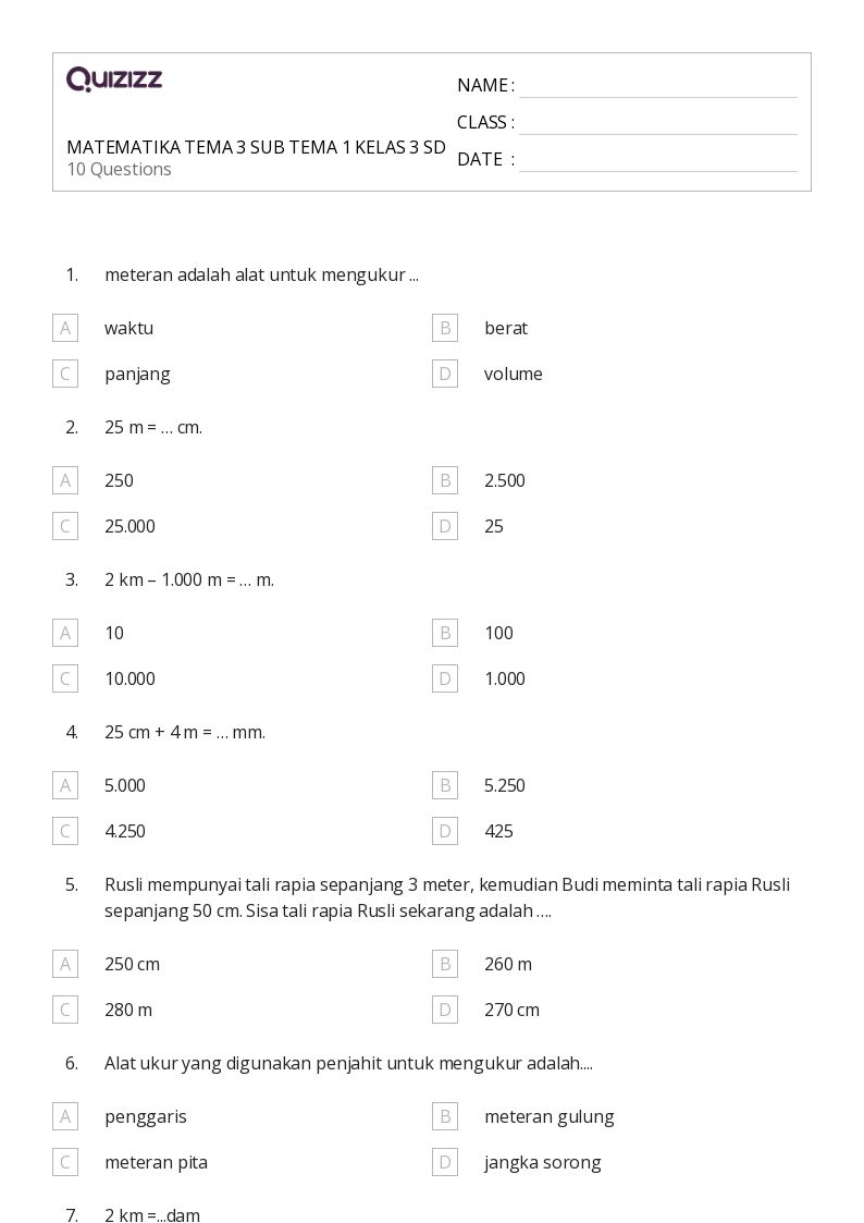 50 lembar kerja Mengukur Volume untuk Kelas 3 di Quizizz Gratis
