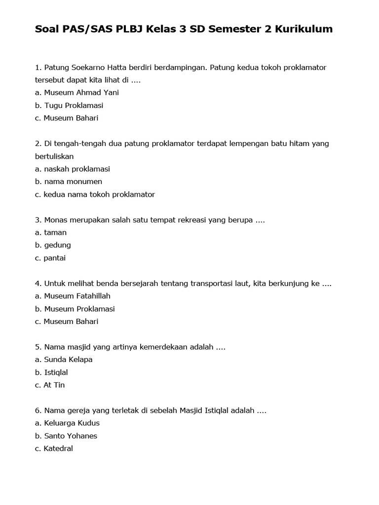 Soal PLBJ Kelas 3 PDF Soal PLBJ Kelas 3 PDF