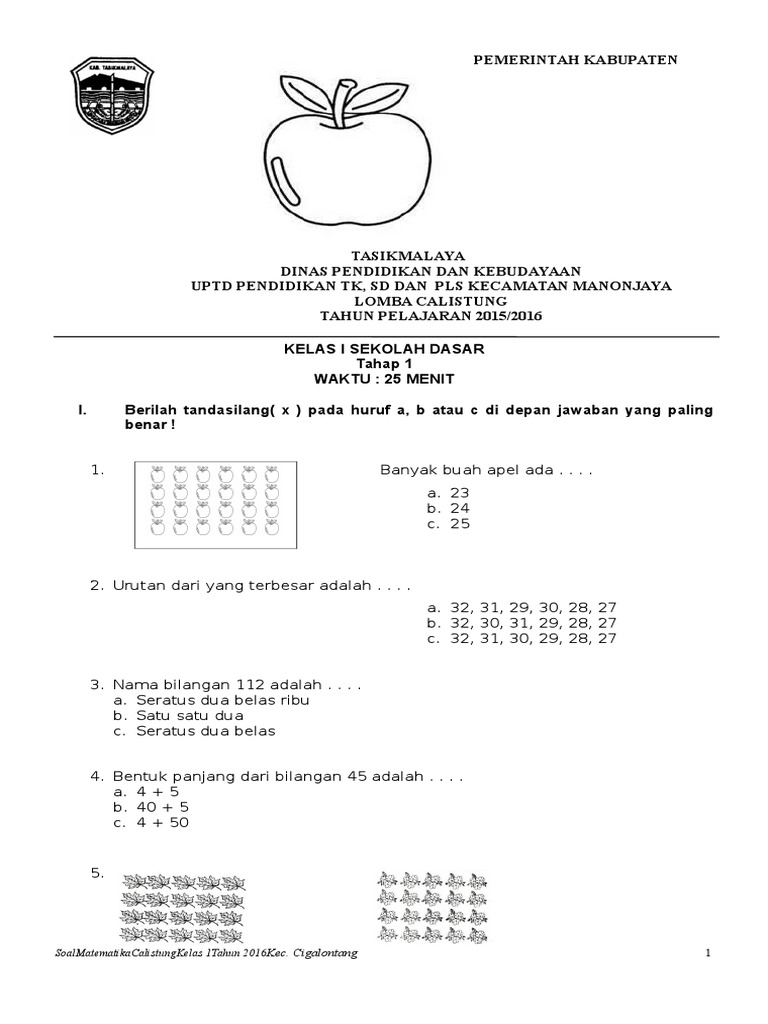 Soal Calistung Kelas 1 Sd 2020 Dalchaebi