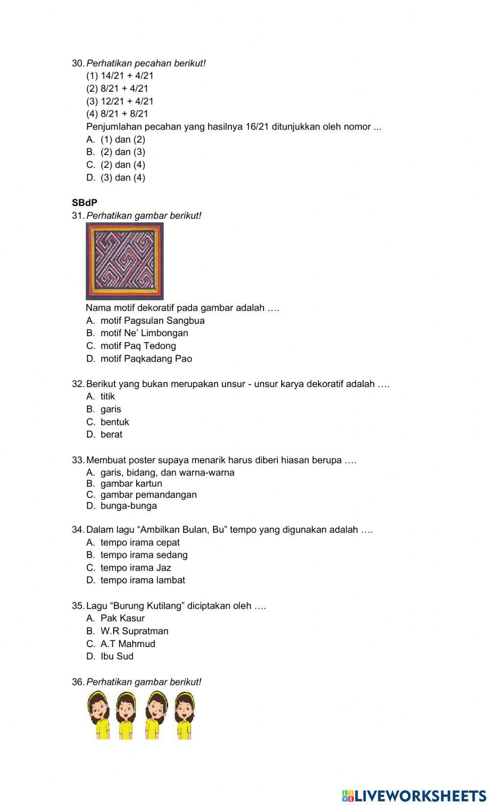 Soal PAT Tema 5 Free Interactive Worksheets 2061666