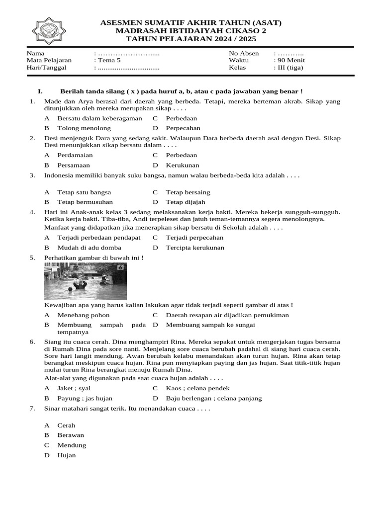 soal pat tema 5 kelas 3