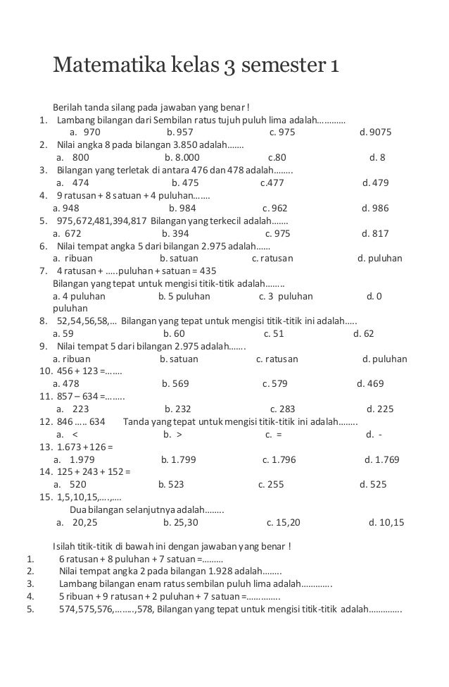 soal ujian semester 1 kelas 3 sd soal ujian semester 1 kelas 3 sd