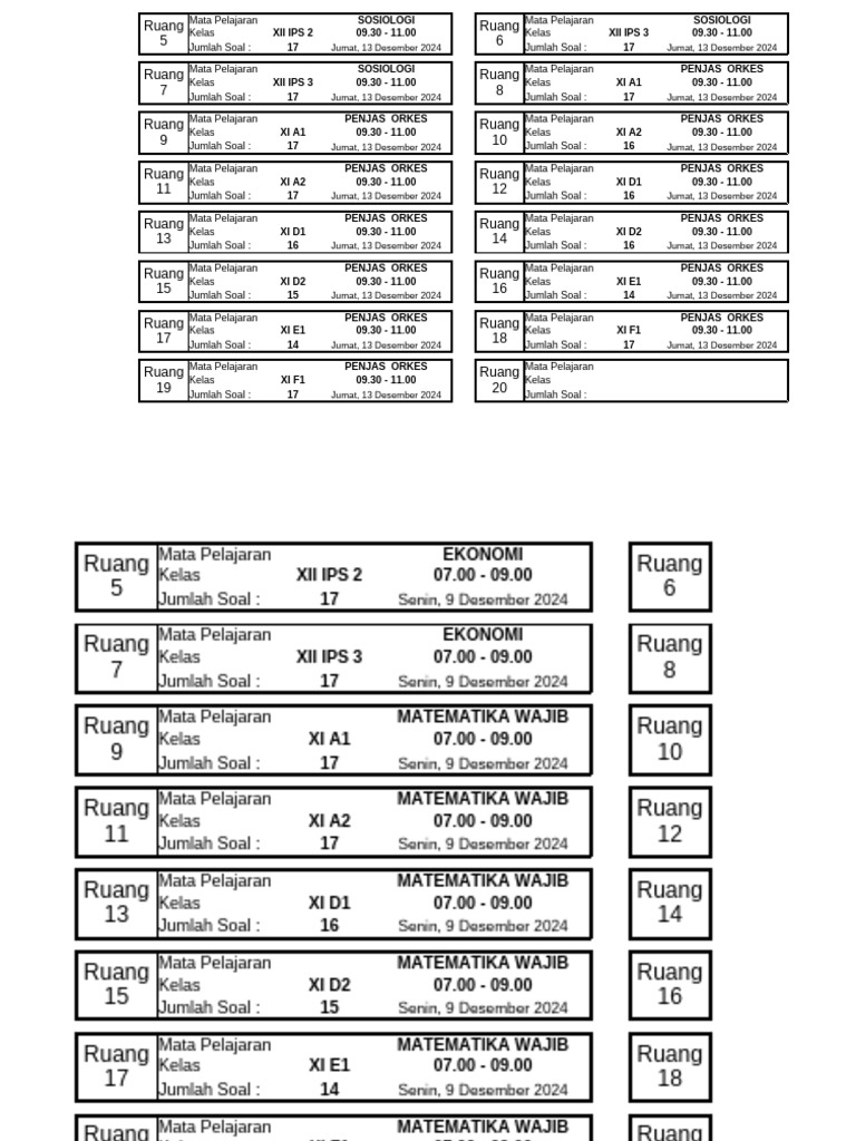 Jadwal Ujian Mata Pelajaran Sekolah PDF Jadwal Ujian Mata Pelajaran Sekolah PDF