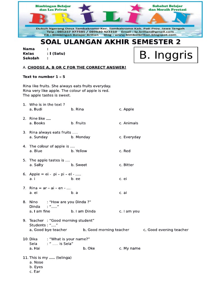 5 Rahasia Nilai Sempurna Soal Bahasa Inggris Kelas 3 SD Semester 1 Kurikulum 2013 Terbaru 5 Rahasia Nilai Sempurna Soal Bahasa Inggris Kelas 3 SD Semester 1 Kurikulum 2013 Terbaru