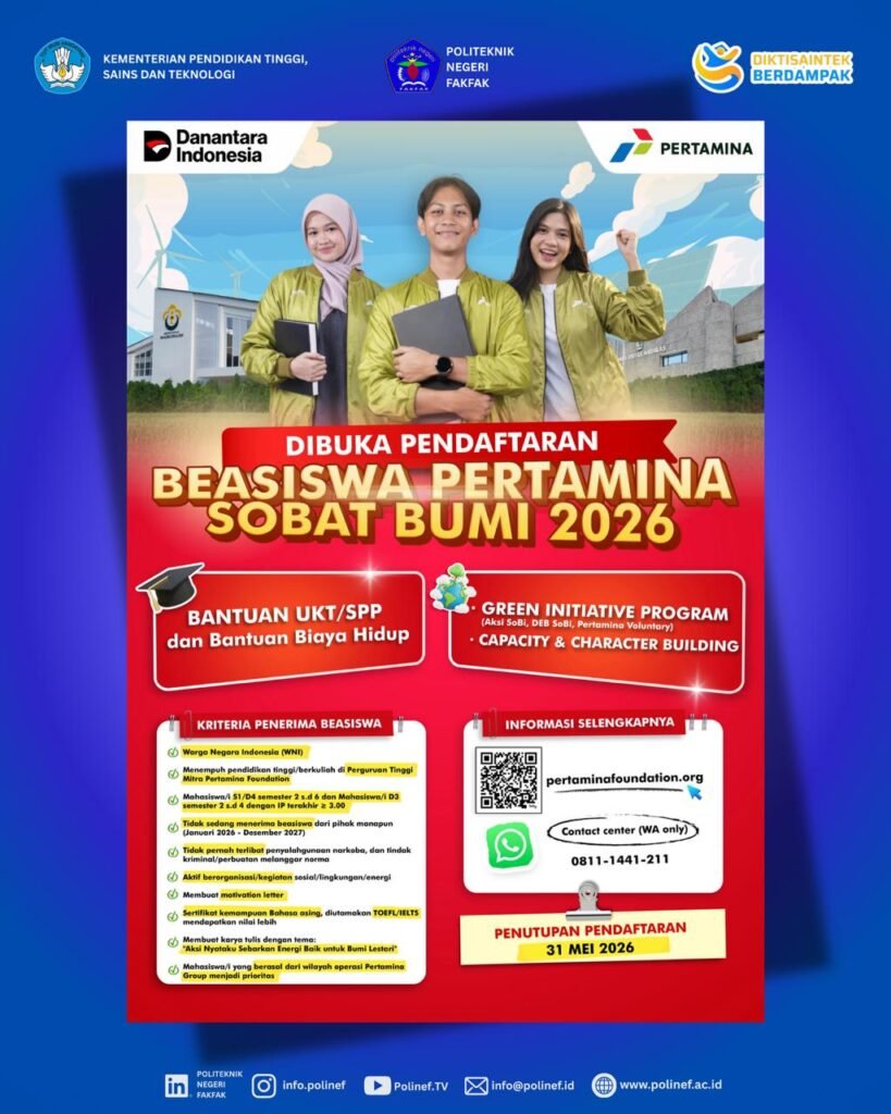 Siaran Pers Dibuka Pendaftaran Beasiswa Pertamina Sobat Bumi 2026 Siaran Pers Dibuka Pendaftaran Beasiswa Pertamina Sobat Bumi 2026