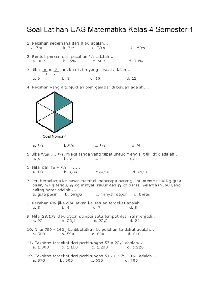 10 Soal Latihan Ulangan Semester Matematika Kelas 4 SD yang Sering Muncul di Ujian 2026