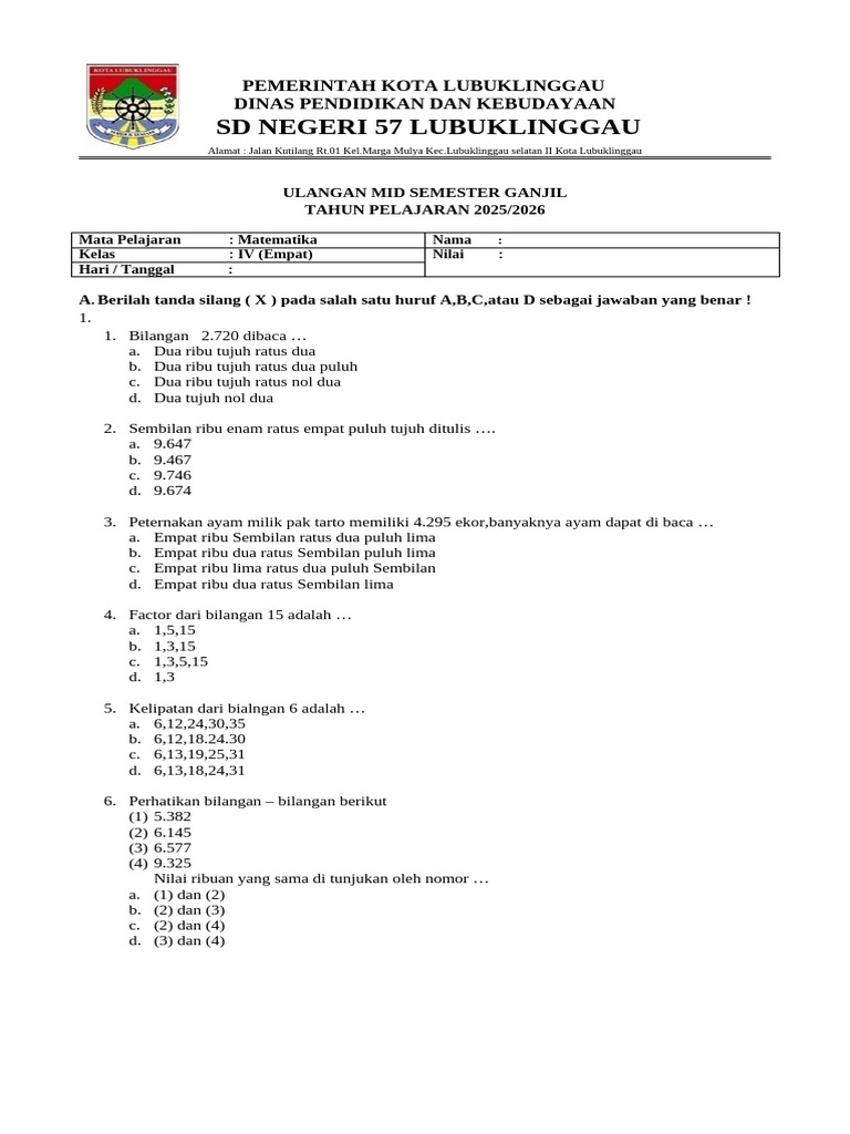 7 Cara Mendapatkan Latihan Soal Ulangan Semester Kelas 4 Fyle Type Doc Paling Lengkap untuk Nilai Sempurna