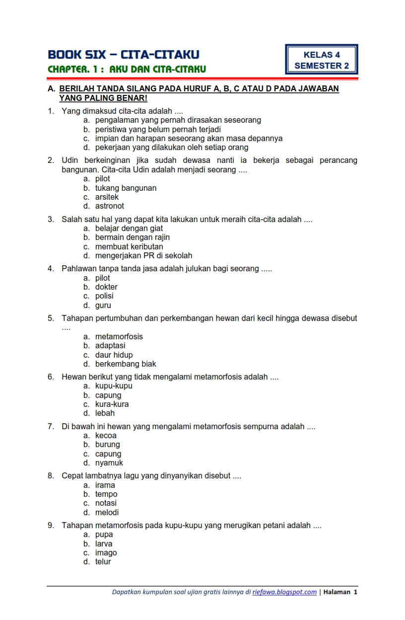 7 Latihan Soal Ulangan Semester 2 Kelas 4 Tema 6 yang Bikin Nilai Naik Seketika 7 Latihan Soal Ulangan Semester 2 Kelas 4 Tema 6 yang Bikin Nilai Naik Seketika