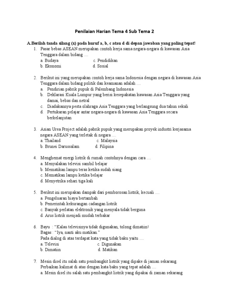 Soal Tematik Kelas 6 TEMA 4 SUB 2 PDF Perjalanan