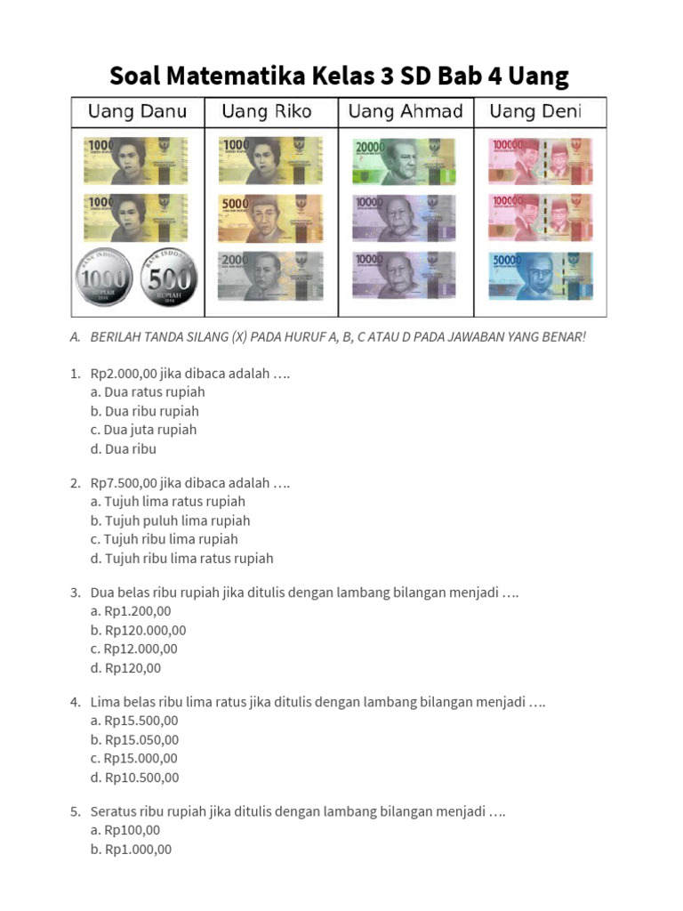 Soal Uang Kelas 3 SD Matematika PDF