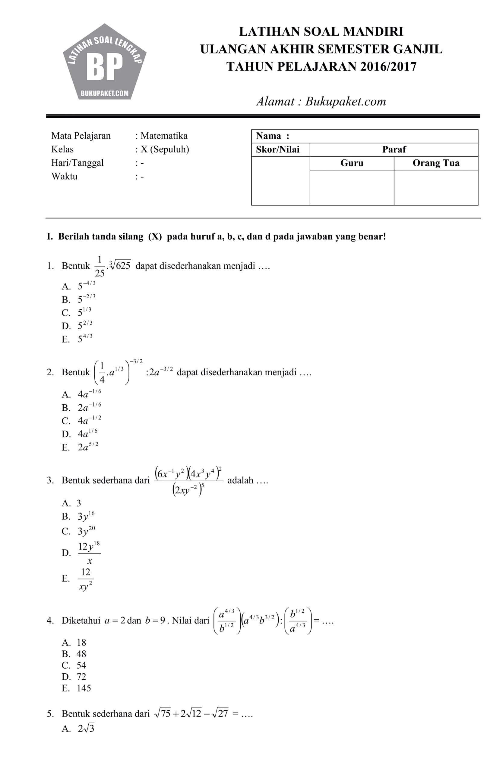 7 Tips Menguasai Contoh Soal dan Pembahasan Matematika Kelas X Semester 1 Ujian Besok