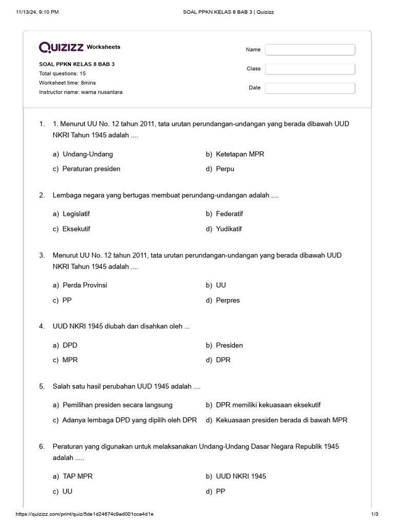 Soal PPKN Kelas 8 Bab 3 PDF Soal PPKN Kelas 8 Bab 3 PDF