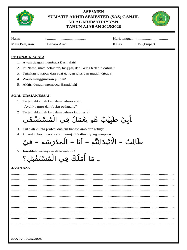 Terbukti 5 Tips Cepat Kuasai Latihan Soal Uraian Bahasa Arab Kelas 4 Tahun 2026 Tes Terbukti 5 Tips Cepat Kuasai Latihan Soal Uraian Bahasa Arab Kelas 4 Tahun 2026 Tes