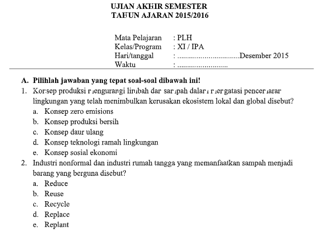 Contoh Soal Dan Kunci Jawaban Plh Kelas 8 Semester 1 - Soal Terbaru