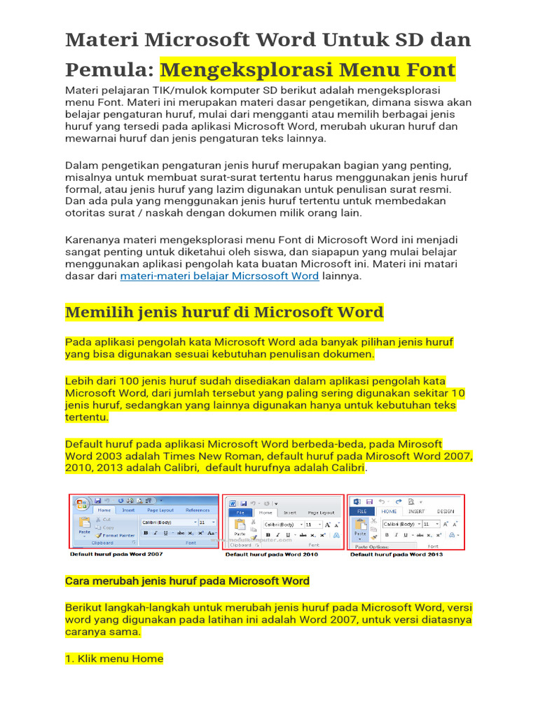 Panduan Menu Font di Microsoft Word PDF