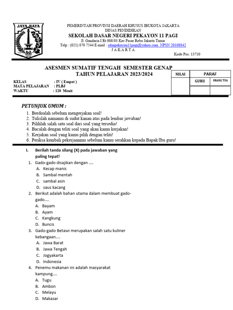 Ternyata Ini Rahasia Kisi-Kisi Soal Semester 1 PLBJ Kelas 4 yang Wajib Kamu Download Sebelum Terlambat Ternyata Ini Rahasia Kisi-Kisi Soal Semester 1 PLBJ Kelas 4 yang Wajib Kamu Download Sebelum Terlambat