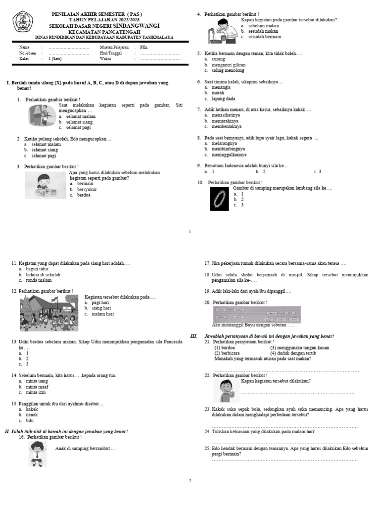 Soal PKn Kelas 1 Semester 1 PDF Soal PKn Kelas 1 Semester 1 PDF