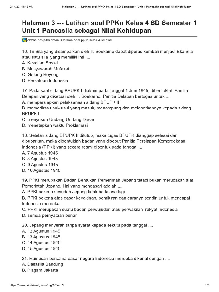 Ternyata Ini Kisi-Kisi Soal dan Kunci Jawaban PKN Kelas 4 SD yang Wajib Dipelajari Sebelum Ujian 2026