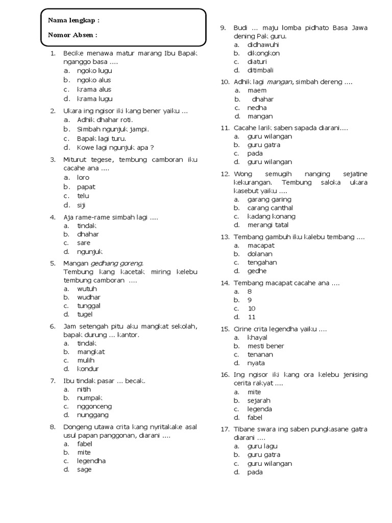 7 Rahasia Sukses Latihan Soal UTS Bahasa Jawa Kelas 4 Semester 2 Sebelum Ujian 7 Rahasia Sukses Latihan Soal UTS Bahasa Jawa Kelas 4 Semester 2 Sebelum Ujian