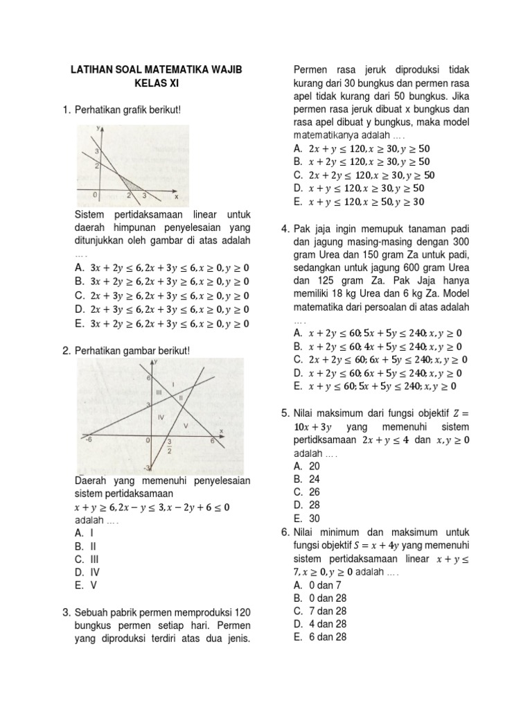 Rahasia Cepat Kuasai Matematika dengan Latihan Soal Program Linier Kelas 11 Semester 1 PDF