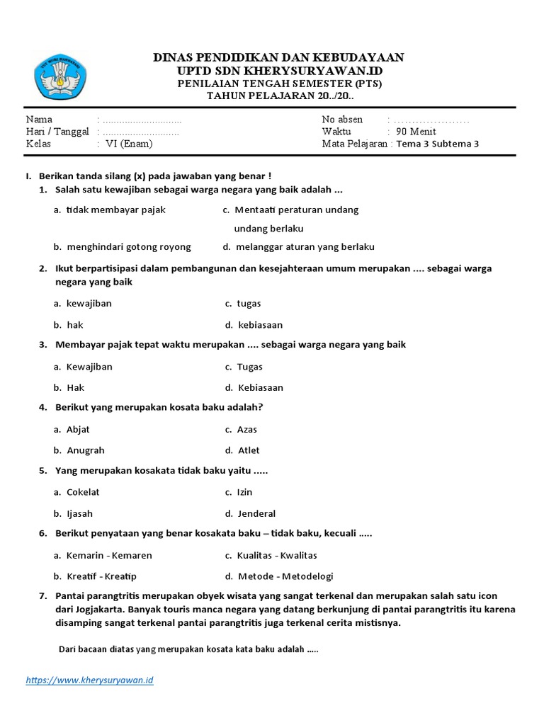 Rahasia Skor Sempurna Latihan Soal PTS 1 Tema 3 K13 Kelas 6 Wajib Tahu Sebelum Ujian Rahasia Skor Sempurna Latihan Soal PTS 1 Tema 3 K13 Kelas 6 Wajib Tahu Sebelum Ujian