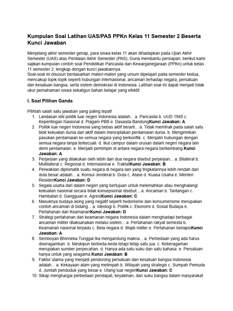 Wajib Tahu! Ini Bocoran Latihan Soal Kenaikan Kelas PKN Kelas XI Semester 2 Terbaru Wajib Tahu! Ini Bocoran Latihan Soal Kenaikan Kelas PKN Kelas XI Semester 2 Terbaru